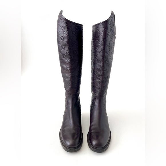 GUCCI | Brown Guccissima GG Logo Maud Leather Knee High Riding Boots EU 36.5 - Picture 3 of 12